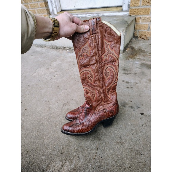 Vintage Hyer Cowboy Exotic Snake Skin Boots Women's Size 7 Red Western